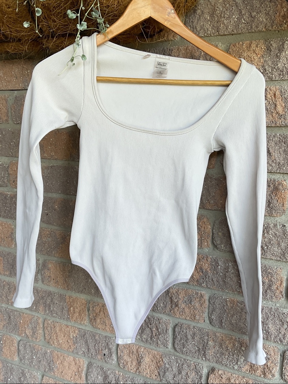 Sunday Best White Ribbed Long Sleeve Scoop Neck Bodysuit